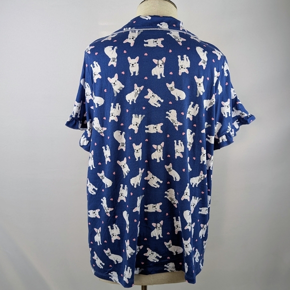 René Rofé French Bulldog Print PJ Set Short Sleeve Top Shorts Navy White L NWT - Picture 5 of 12